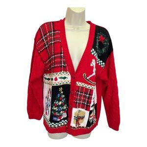 Tiara Petites VTG Knit Cardigan Ugly Christmas Sweater Ramie Cotton
